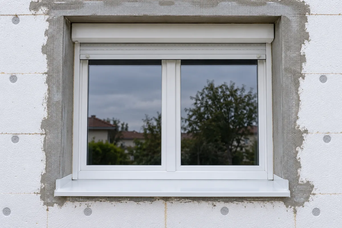 Appui de fenêtre rallongé et retour d&rsquo;isolant dans le tableau d&rsquo;une façade en cours d&rsquo;isolation